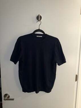 Zara Mens Basic Short Sleeve Knit T-Shirt in Navy